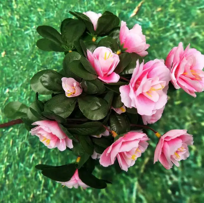 10 шт., Искусственный Цветок Азалии, 21 головка/шт, шелк, открытая Роза, искусственный гибискус, 12,6 дюймов, для свадебного украшения дома - Цвет: Розовый