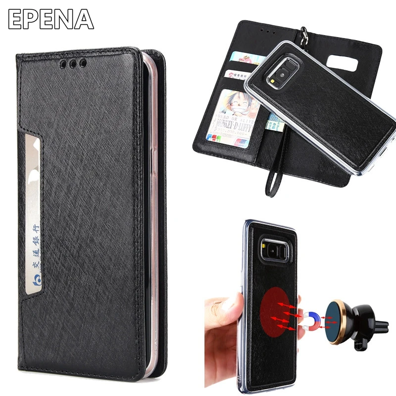 

Luxury Removable Leather Flip Case For Samsung Galaxy S8 S9 Plus S7 Edge Note 8 note 9 Cover Car Magnetic Card Slot Wallet Case