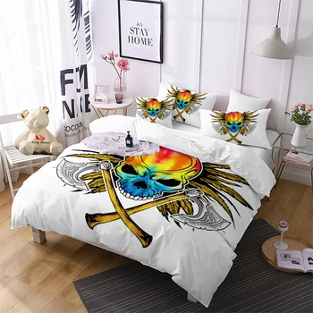 

Colorful Skull Comforter Bedding Sets Black Duvet Cover Set Queen White King Size Bedding Set 3d Home Textile 3pcs Bed Linen 25