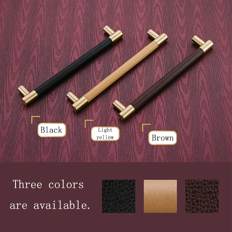 3 ألوان/أسود/براون/ضوء الأصفر النحاس + جلد مقبض الأوروبية نمط سحب خزانة/خزانة مشروبات/ المطبخ خزانة/خزانة مقبض