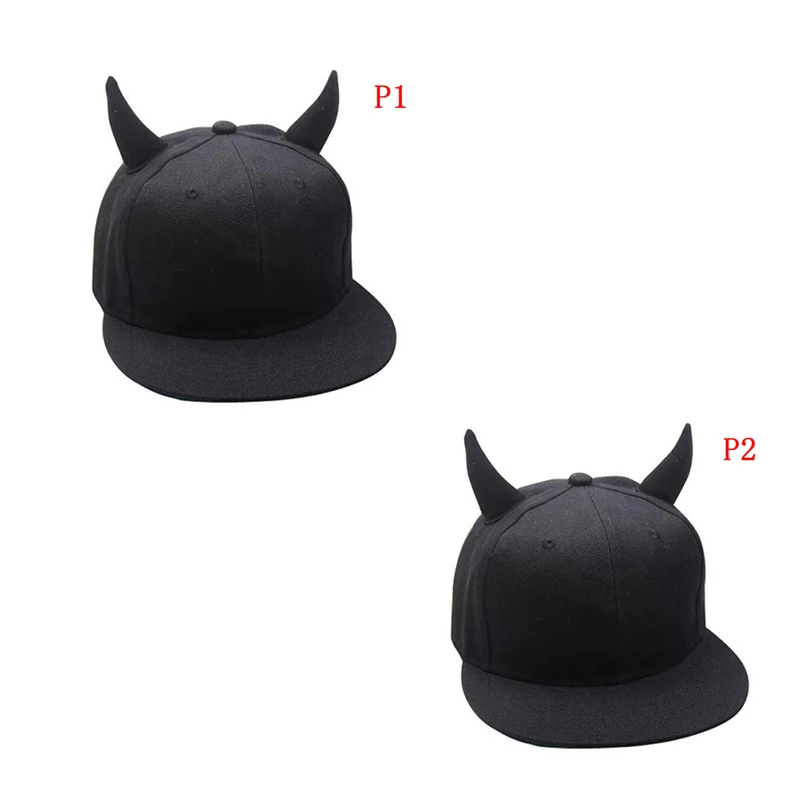 1PC Snapback Cap With Horns Black Cotton Men And Women Punk Horn