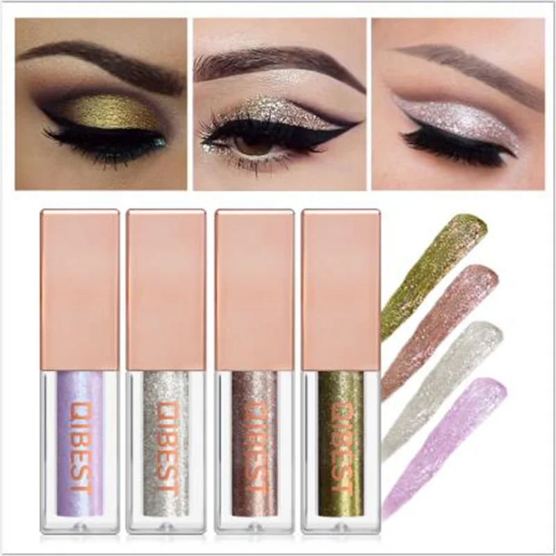 

QIBEST Glitter Eyeshadow Metallic Eye Shadow Liquid Waterproof Long Lasting Eyes Makeup Cosmetics 15 Color Liquid Eye Shadow