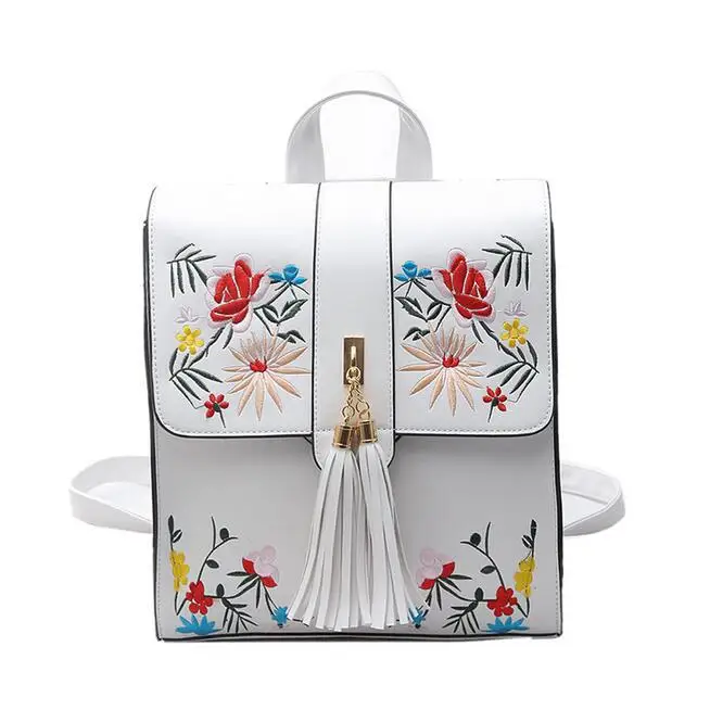 

2018 New Cute Backpack For Teen Girl Back Pack Women's Designer Backpacks High quality PU Leather Embroidered flowers School bag