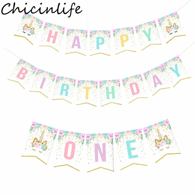 Unicorn One 1St Happy Birthday Party Bunting Banner Party Baby Shower Decoration 