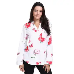 Женская модная Повседневная Блузка с v-образным вырезом и цветочным принтом с длинным рукавом с # SYS2019
