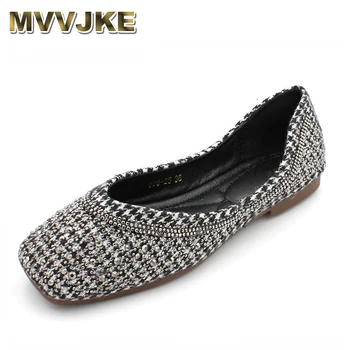 

MVVJKE Fashion Women Flat Balle Shoes Bling Crystal Square Toe Flats Casual Shoes Elegant Comfortable Women's shoe