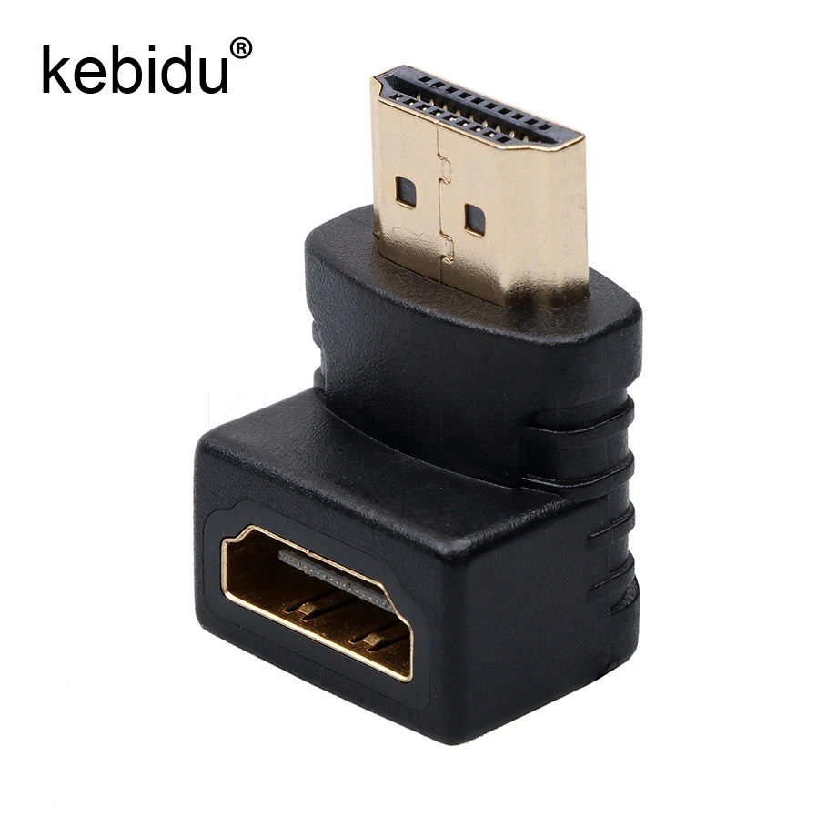 Кабель Kebidu HDMI в переходник типа папа Femalen золотой с углом поворота 90 градусов для