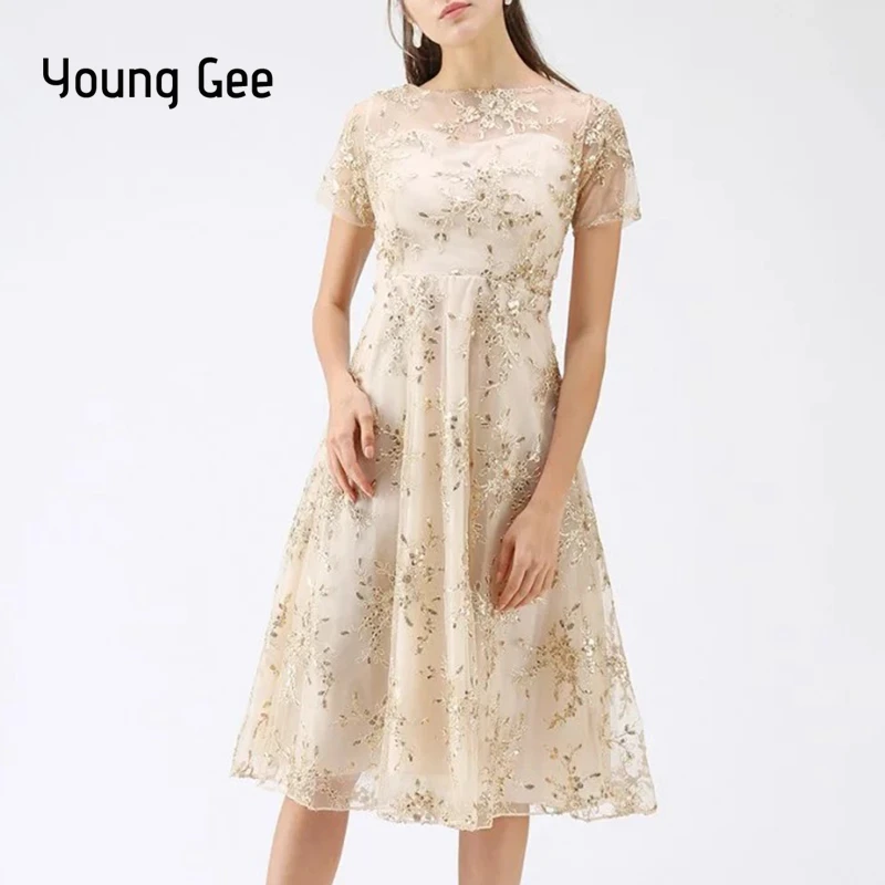 Женское вечернее платье Young Gee модельное элегантное кружевное с цветочной