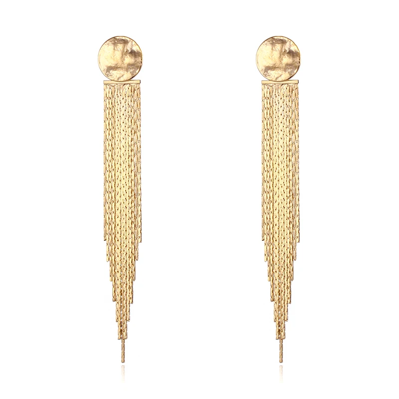 

Long Tassel Link Chain Round Drop Earring Women Gold Color Copper Pendant Earrings Fashion Jewelry boucle d'oreille femme 2019