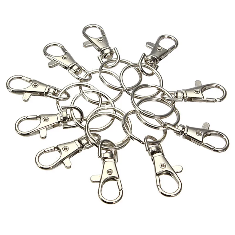 

10pcs/set Key Chain Silver Metal Swivel Lobster Clasp Clips Key Hooks Keychain DIY Jewelry Accessories Trendy Split Ring Chain