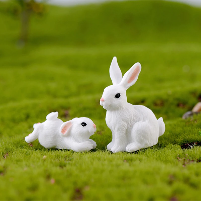 Милые кролики семейная фигурка имитация модель животного на ферме миниатюрное украшение для сада в виде Феи статуя смолы ремесло
