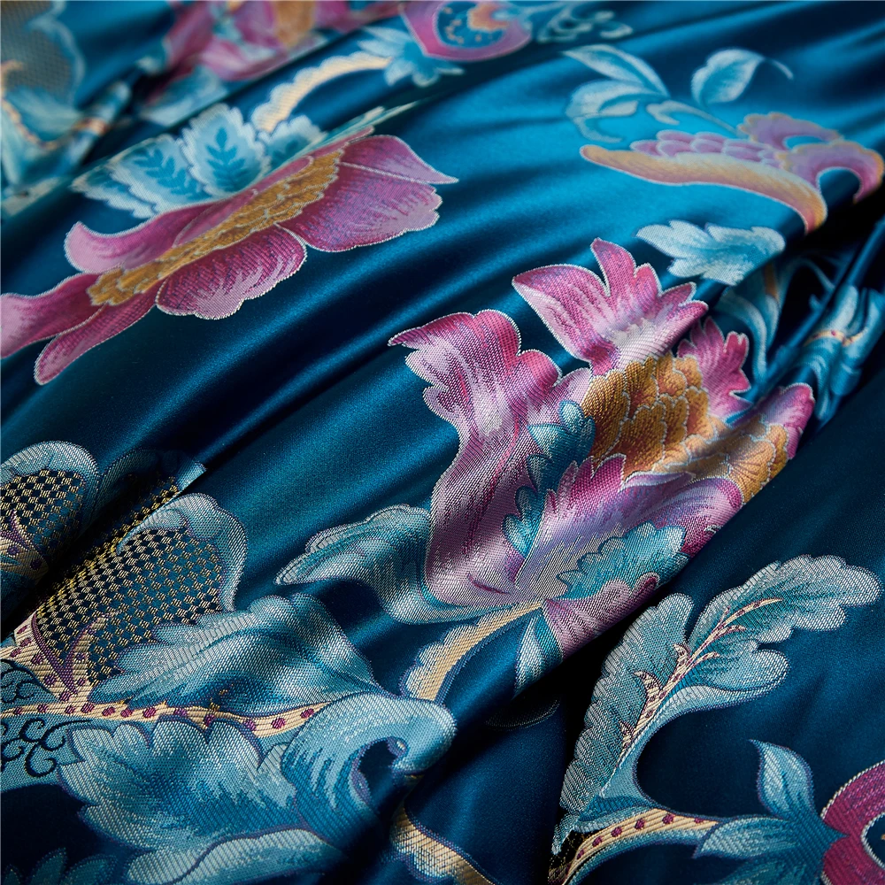 الأوروبية نمط 4 قطع طقم سرير الجاكار الحرير 28 Momme التوت الحرير الملك حجم نوم مجموعات حاف الغطاء شقة ورقة كيس وسادة