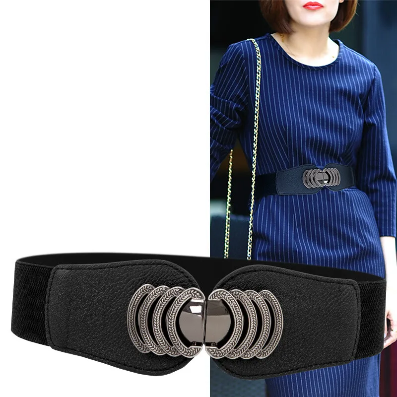 

Waist closure lady elastic wide belt women fashion 100 matching skirt coat decorative belt wide black stretch 68CM