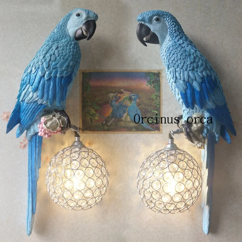 

Mediterranean cute birds wall lamp living room children's room aisle balcony, handmade creative crystal wall lamp