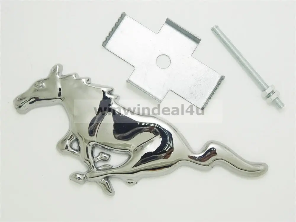 

3D Metal Car Silver Running Horse Front Grill Grille Truck Hood Emblem Badge For Mustang