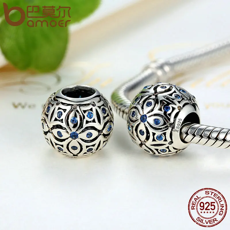 BAMOER 925 Sterling Silver Charms With Blue Crystals S925 Bead Charm fit Bracelets & Bangles for Women Jewelry SCC059