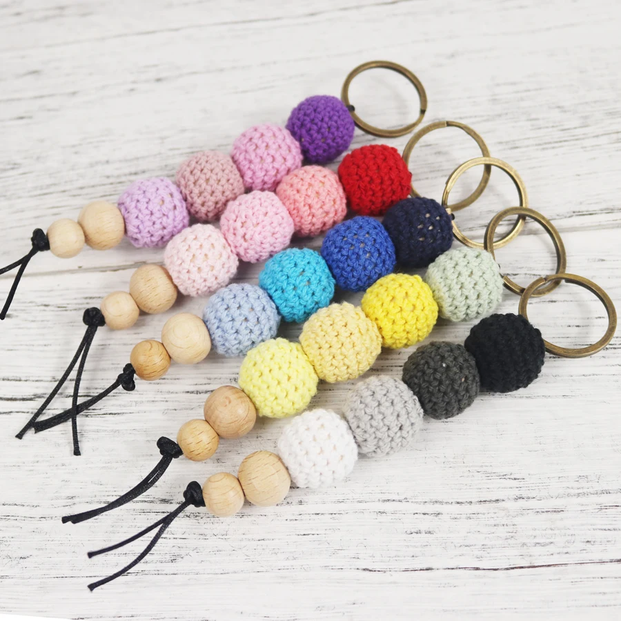 

Handmade Wooden beads Keychain Colorful Sensory Crochet beads key chain key ring cute keychain bag charm