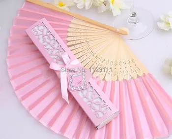 

FREE SHIPPING + 60pcs/lot Luxurious Silk Fold hand Fan in Elegant Laser-Cut Gift Box (Black; Ivory) +Party Favors/wedding Gifts