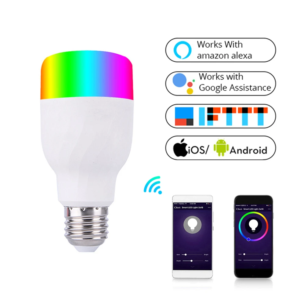 Wifi-патрон, умный свет лампы умная цветная светодиодная лампа 7 Вт RGBW приложение дистанционное управление работает с Alexa Google для умного дома E27 E26