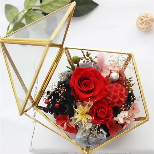 Шестигранная прозрачная стеклянная коробка для колец, обручальное кольцо, шкатулка для украшений, вечный цветок, инновационное стекло, украшения для дома