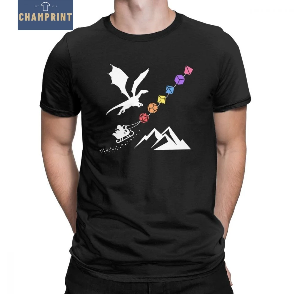 Rainbow Polyhedral Dice Set Men's T Shirt DnD Rainbow Dragons and Dungeons Cotton Short Sleeve Tees Tops Games T-Shirt Clothes