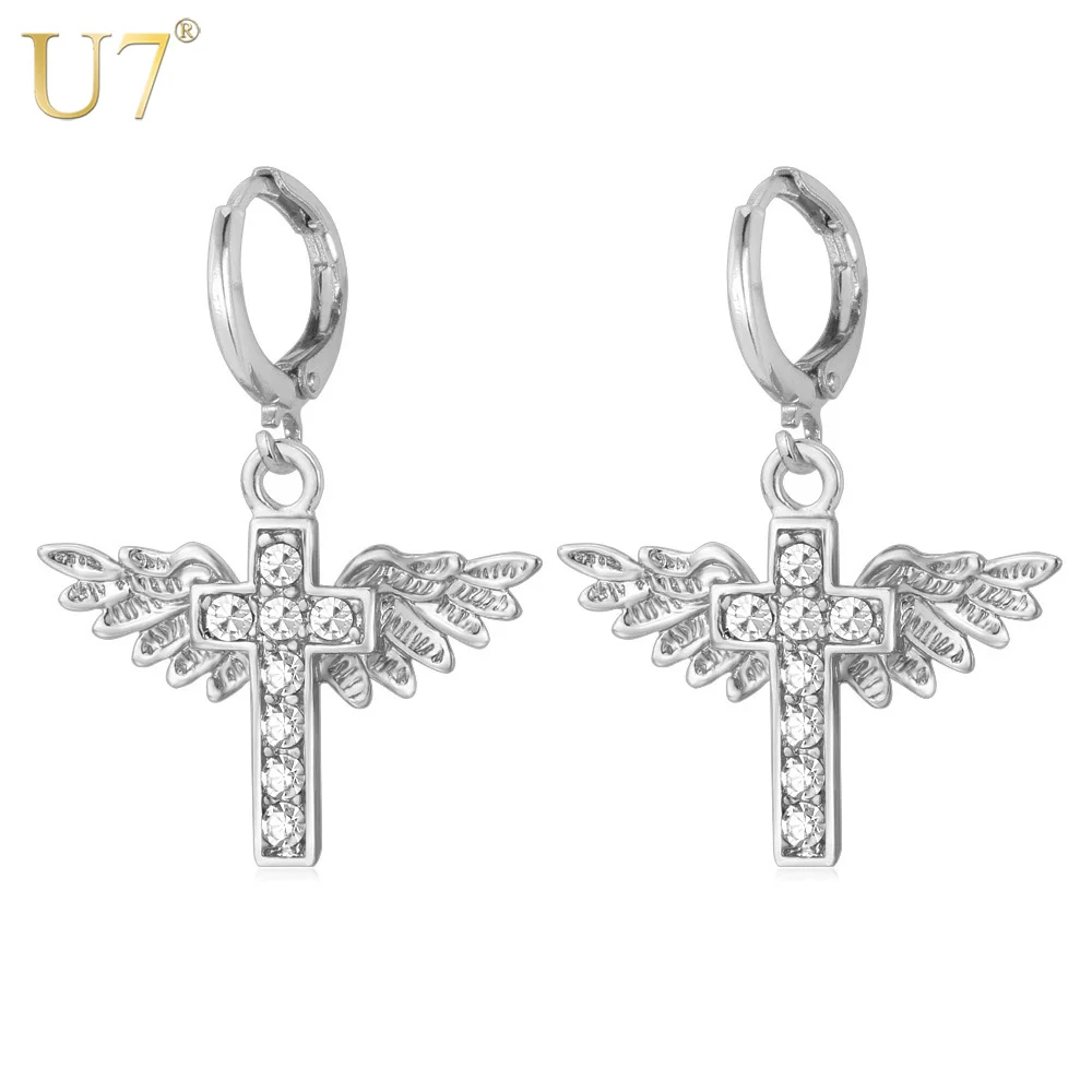 U7 Ангельские Крылья Серьги Для Женщин Платиновое Покртытие Религиозные