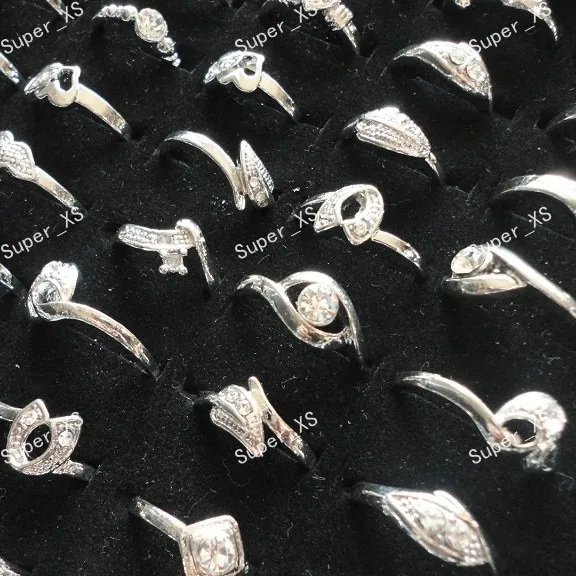 

250pcs wholesale jewelry lots ring white Rhinestone silver Plated Rings Birthday gifts fashion gift free shipping BL434