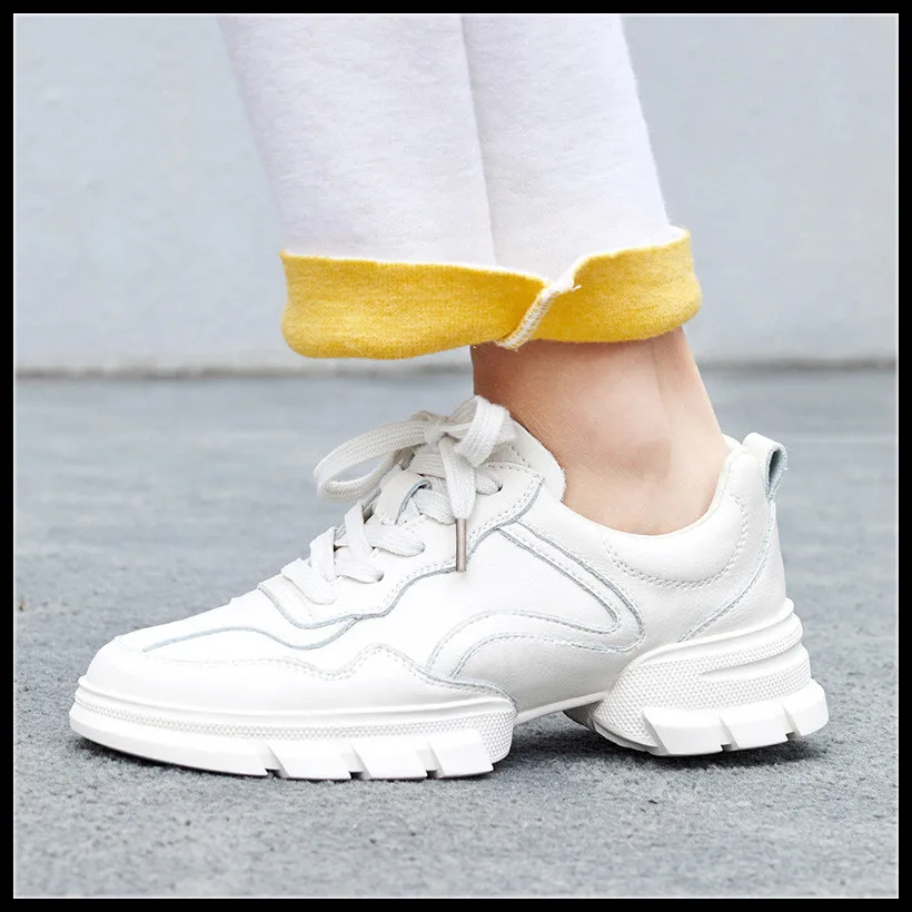 

2019 women sneakers platform vintage lace up women genuine leather Breathable woman cacusal shoes top quality white shoes