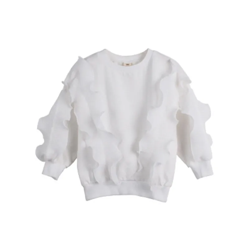 Осень Новая мода детские блузки с рюшами одежда для малышей для девочек Детские Длинные рукава с воланами блузка детская одежда, рубашка для девочек A3148