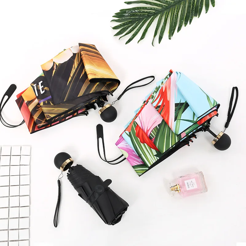 YADA Round Handle Bird&Flower Five Fold Umbrella For Women Men Mini Pocket Umbrella Parasol Fold Rainy UV Small Umbrellas YD165