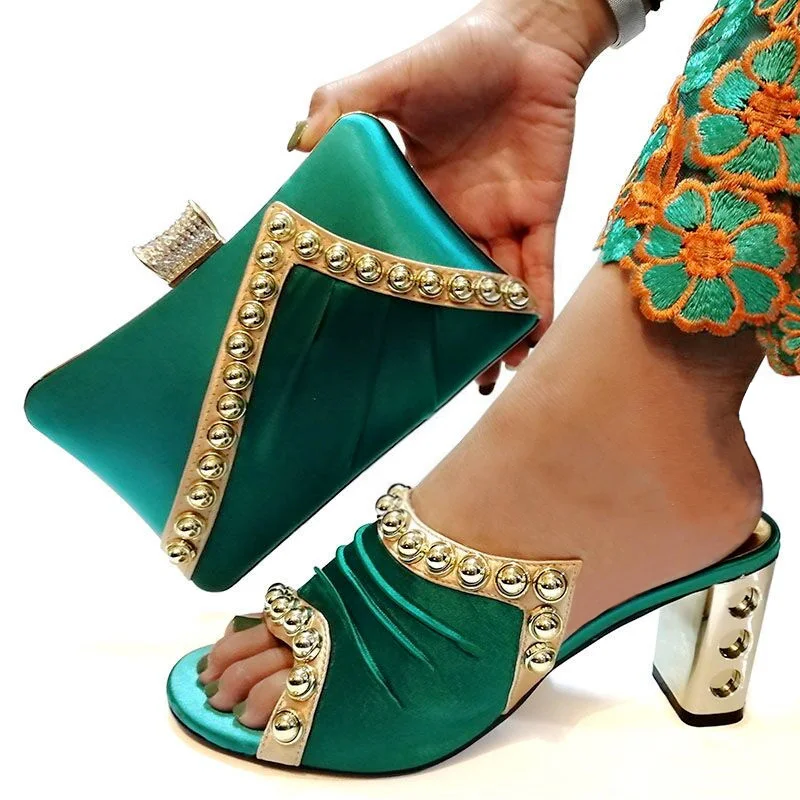 Сине-зеленый Африканский комплект из обуви и сумки в комплекте, Размер 38–43 в итальянском стиле женские туфли в итальянском стиле комплект из обуви и сумки, украшенные Стразы комплекты модной обуви в нигерийском стиле