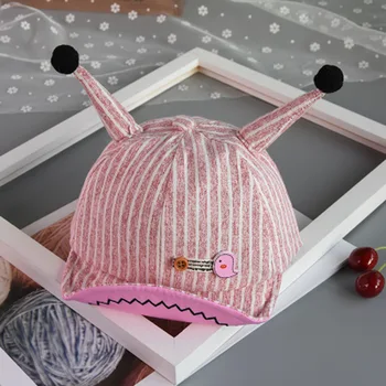 

Korean boy and girl baby sun hat spring and summer baby horns hat children Korean striped cap beanies kid photography props