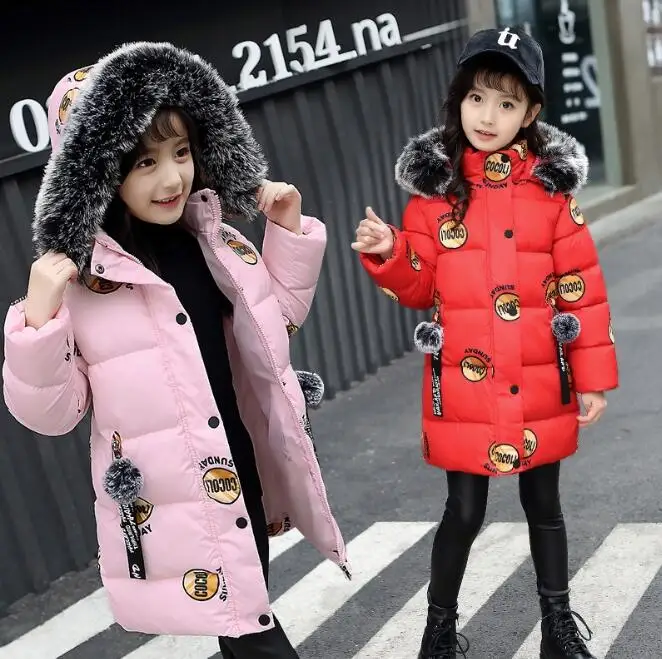 Зимние куртки для маленьких девочек, модная детская одежда с капюшоном и принтом, Детская плотная верхняя одежда, теплое пальто, парки