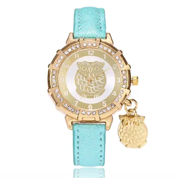 

FUNIQUE Fashion Shiny Rhinestone Women Watch Numerals Hand Clock Owl Pattern Leather Quartz Watch Montre Femme For Dropshipping