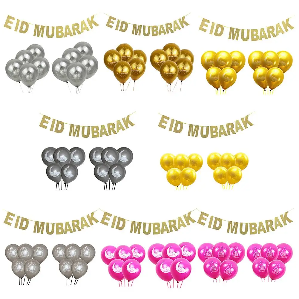 Topaty 11pcs Eid Mubarak Balloons Gold Glitter Banner Muslim