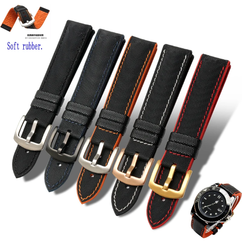 Buy nylon watch strap 18mm 20mm 22mm 24mm canvas strap +Rubber sole leather