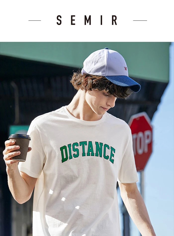 SEMIR Short sleeve T-shirt men round neck print top summer new trend cotton bottoming t shirt student