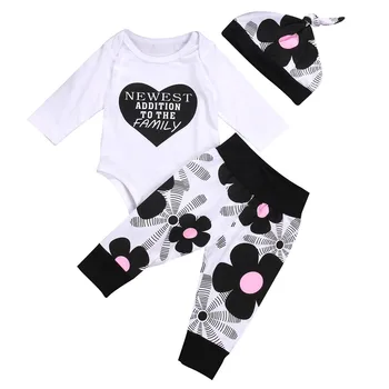 

Summer 2017 Newborn Baby Boys Girls Kids Clothes Romper Cotton Tops Romper Floral Pants Hat 3Pcs Outfits Sets Clothes Wear