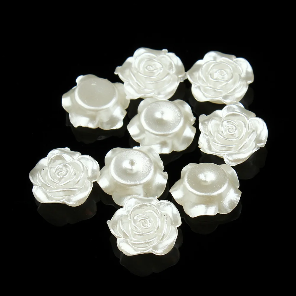 

Free Shipping 100pcs/lot 12mm White Rose Flatback Pearls Imitation Resin Flower Beads for DIY Jewelry Beads Decoration F1571