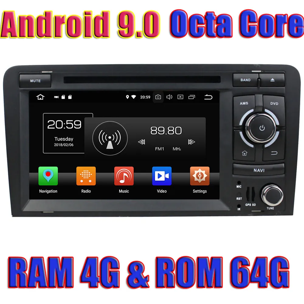 

WANUSUAL 7" Octa Core 64G 4G RAM Android 9.0 GPS Navigation For Audi A3 2006 2007 2008 2009 2010 2011 2012 2013 DVD Player Video