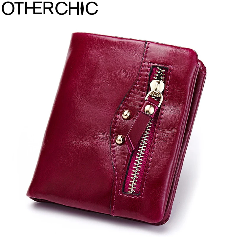 Vintage Genuine Real Leather Women Short Wallets Small Soft Wallet Zip Coin Pocket Card Wallet ...
