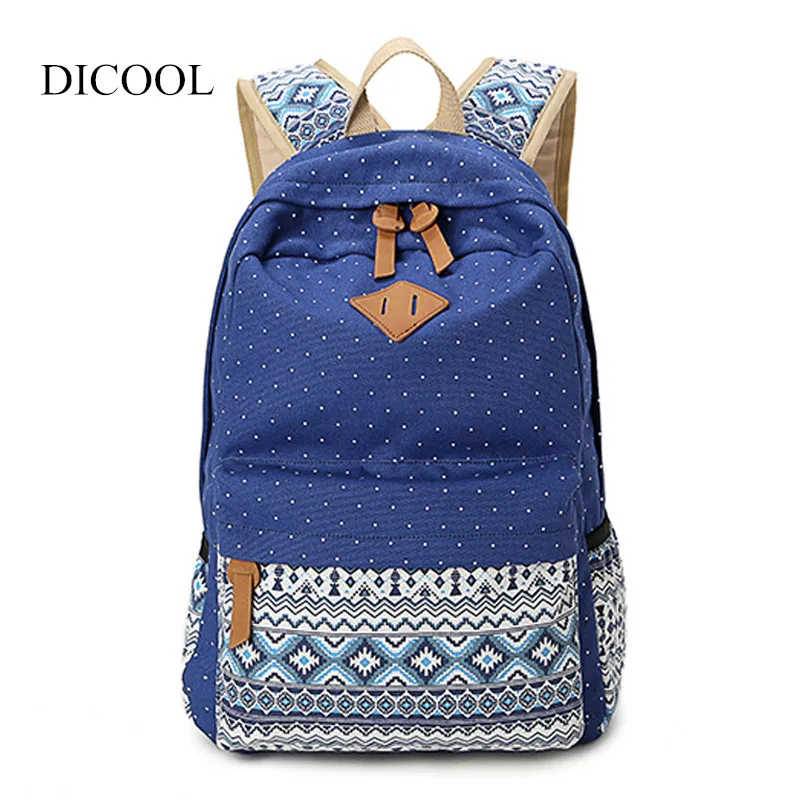 2018 Vintage Girl School Bags High Quality Cute Dot Printing Canvas