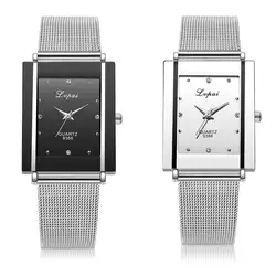Серебристые женские кварцевые наручные часы Роскошные прямоугольные простые часы Женское платье повседневные сетчатые стальные часы