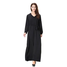 Abaya Dress Muslim Women Dress Maxi Jalabiya Islamic Women Plain Clothing Robe Kaftan Simple Style V-Collar