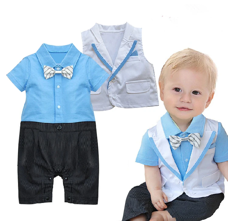 Free Shipping 4sets/lot Baby Boy’s Formal Romper with vest set