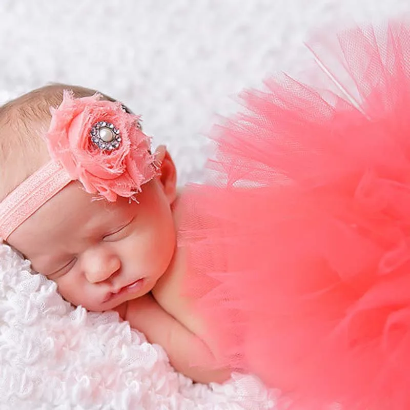 9 видов стилей, повязка на голову и юбка-пачка для малышей, комплект для новорожденных, юбка для фотосессии и повязка на голову с цветком - Цвет: 1