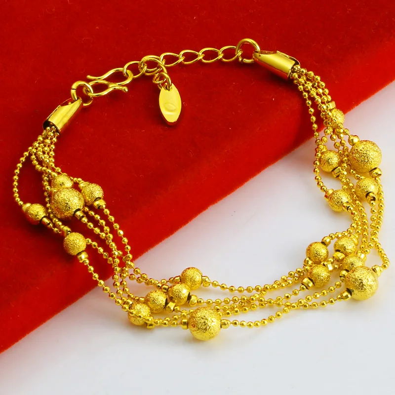 

Multilayer Chain Bracelet Yellow Gold Filled Scrub Beaded Girl Women's Wrist Chain Accessories