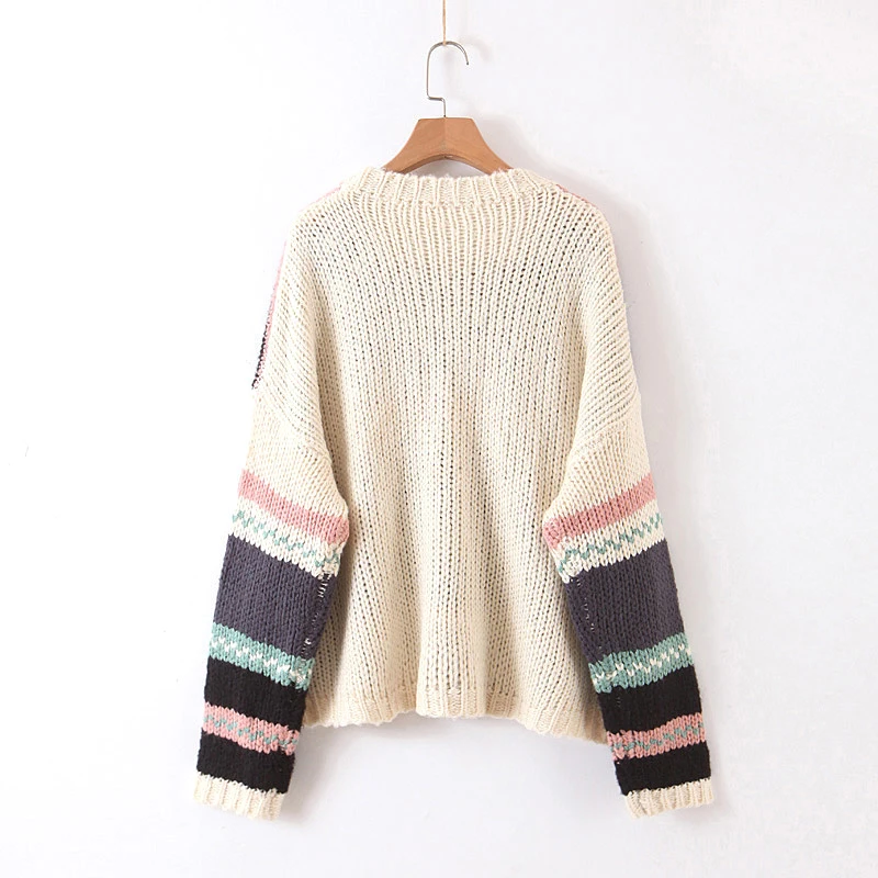 YNZZU зима рукав «летучая мышь» вязаный женский свитер-пуловер 2019 Осень Свободный с круглым вырезом в полоску женский джемпер Pull Femme AT312