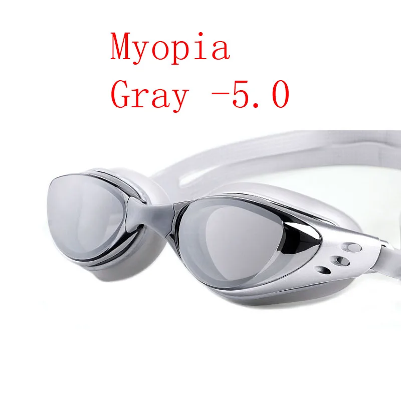 Профессиональные очки для плавания для близорукости, очки для мужчин и женщин, оптические очки для бассейна по рецепту, противотуманные водонепроницаемые очки для плавания, набор - Цвет: Myopia -5.0 (Gray)
