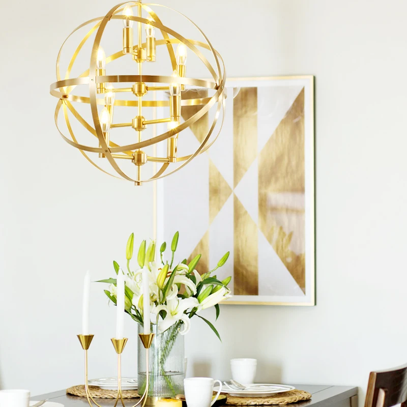 Дизайнерский выставочный зал, роскошный латунный медный современный золотой подвесной светильник, светодиодный кольцевой глобус, подвесной светильник светодиодный